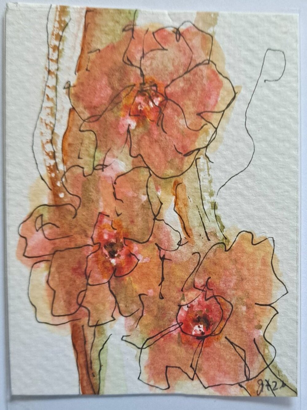 Original ACEO Watercolor Floral Abstract OOAK Signed Ships Free